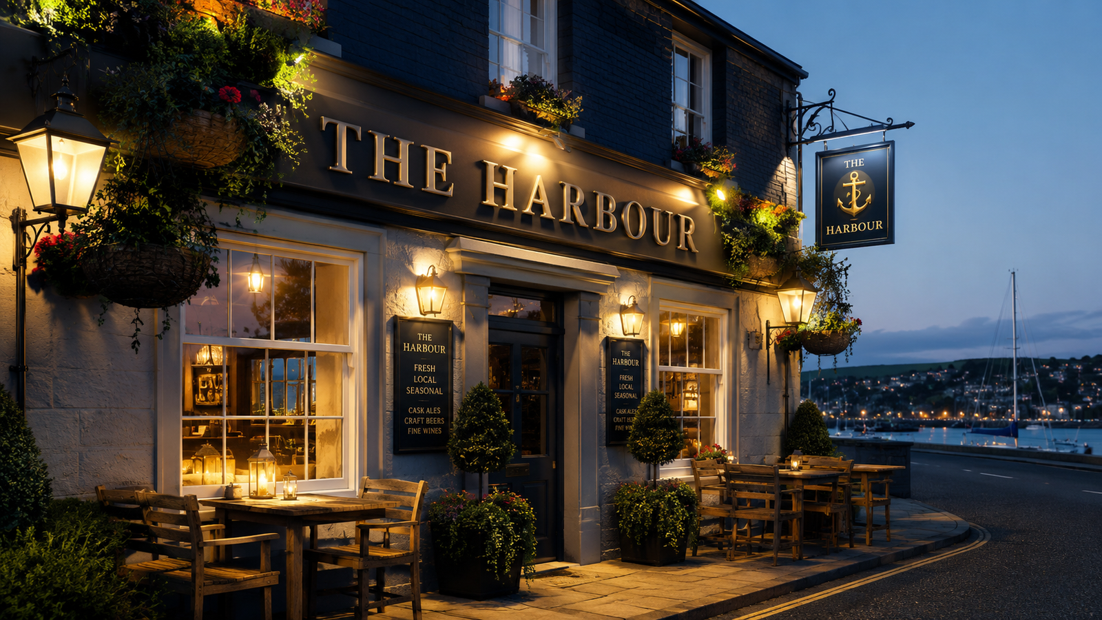 The Harbour exterior at dusk